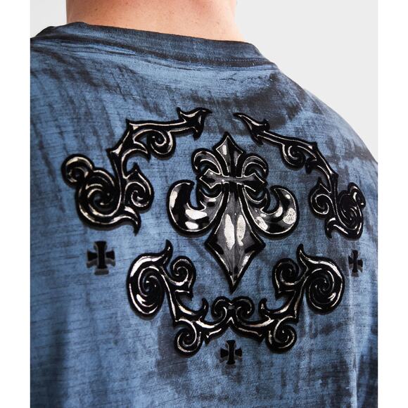 Affliction Clothing Men's T-Shirt Polaris Felt Graphic Blue/Black Dip Dye Tee - Picture 4 of 8